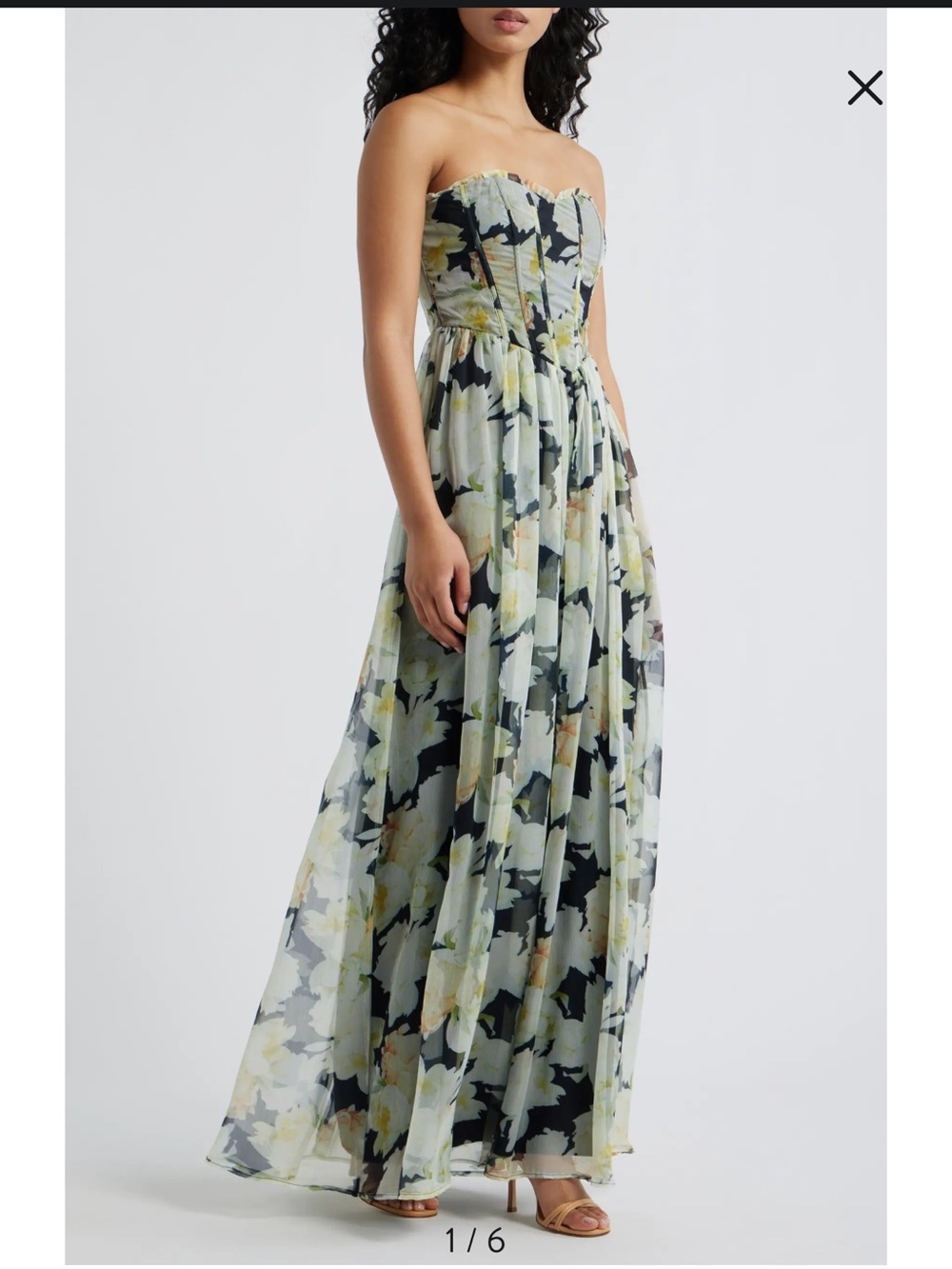 Lulu's Remi Floral Strapless Corset Maxi Dress